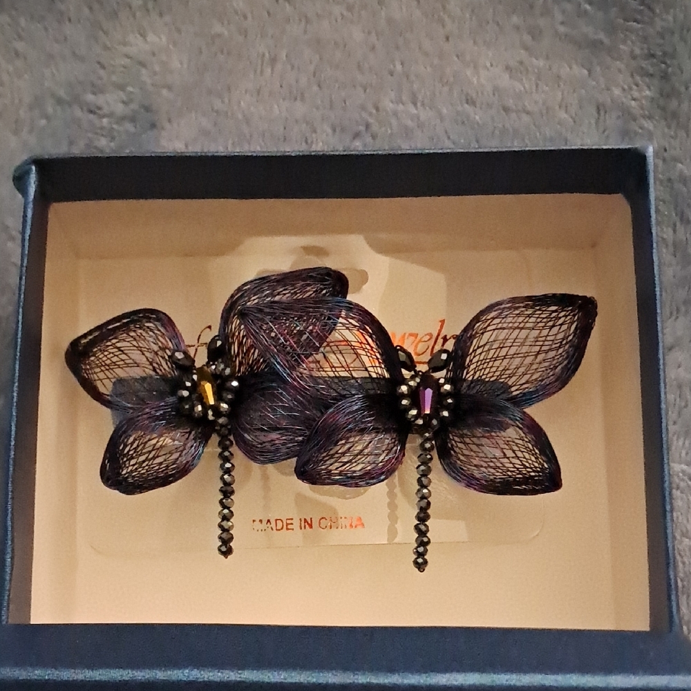 Purple and Black Dragonfly Hair Barret with Intricate Wings